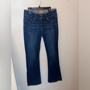 Paige mid rise boot cut dark jeans